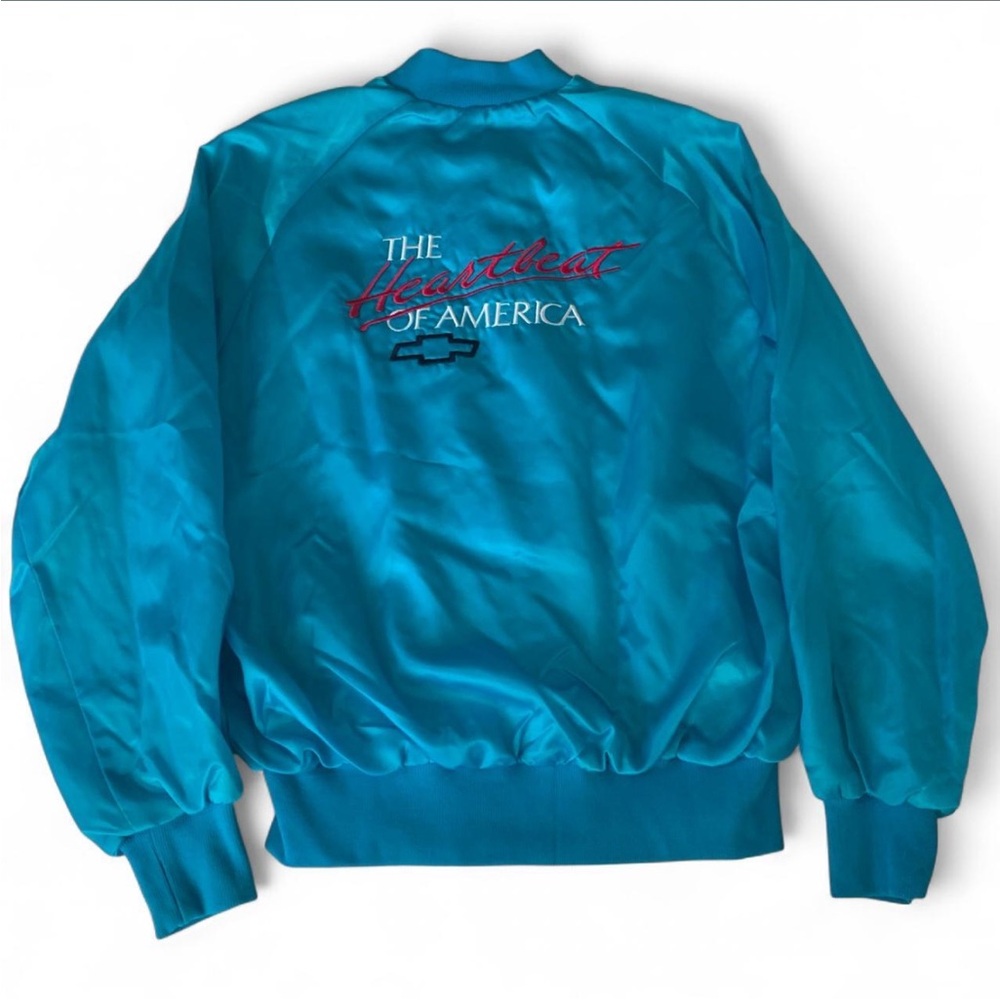 Vintage Chevrolet 'The Heartbeat of America' Teal Bomber Jacket - Embroidered - Picture 2 of 6